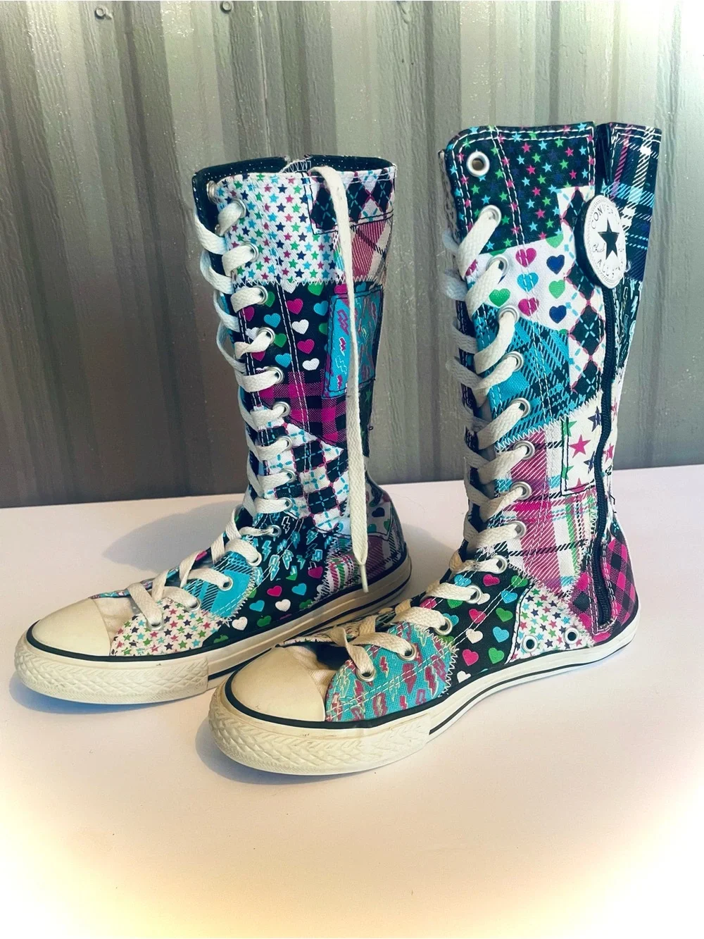 RARE Converse All Star Sky XX-Hi Boots Patchwork Jrs 3 Extra Tall Sneakers Punk